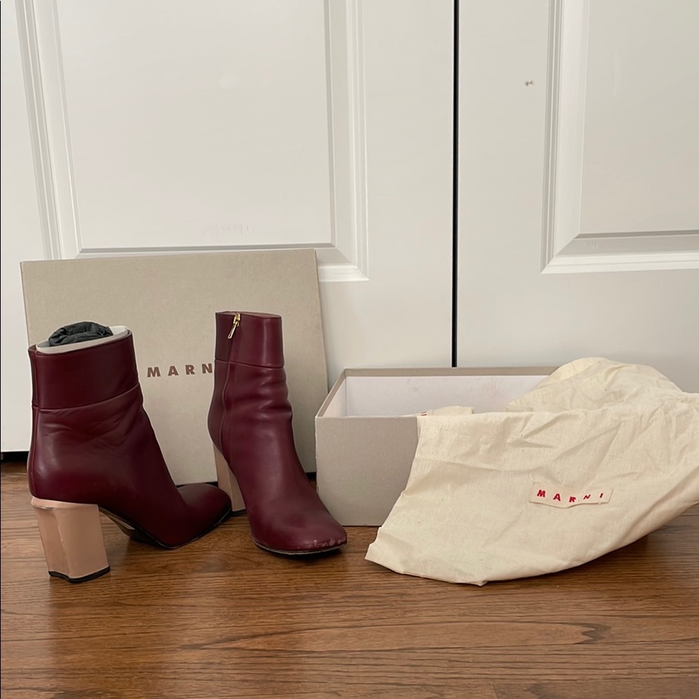 Marni Ankle Boots in Bordeaux and Soft Beige